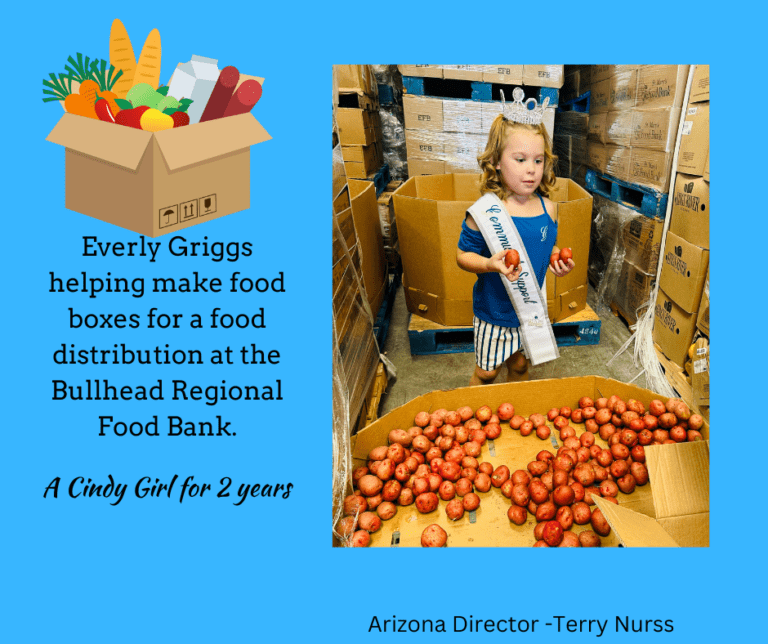 Everly Griggs helping make food boxes for a food distribution at the Bullhead Regional Food Bank.